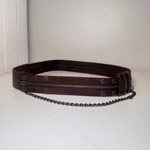 DKNY Brown Leather Zipper Chain Belt